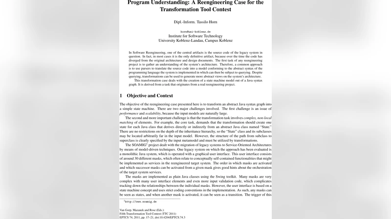 Program Understanding: A Reengineering Case for the Transformation Tool   Contest