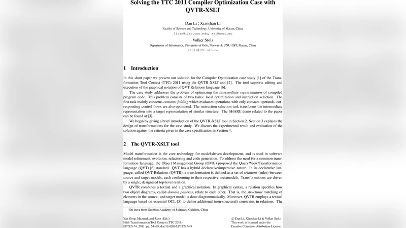 Solving the TTC 2011 Compiler Optimization Case with QVTR-XSLT