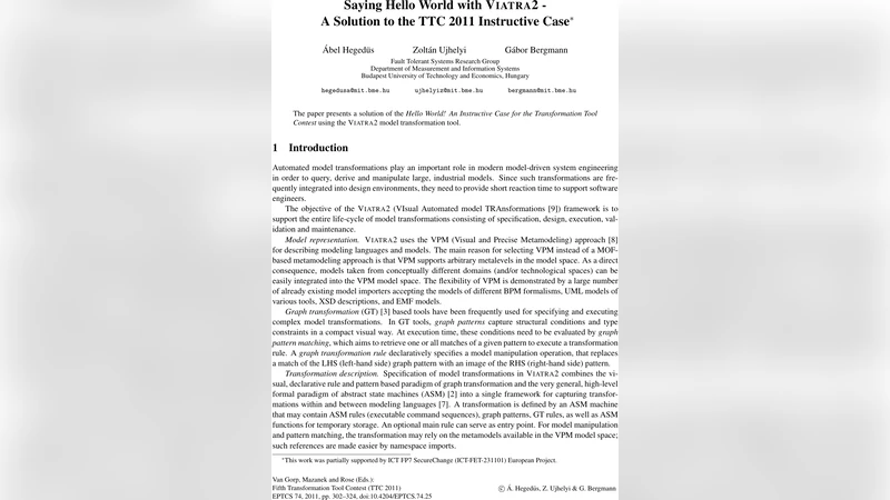 Saying Hello World with VIATRA2 - A Solution to the TTC 2011 Instructive   Case