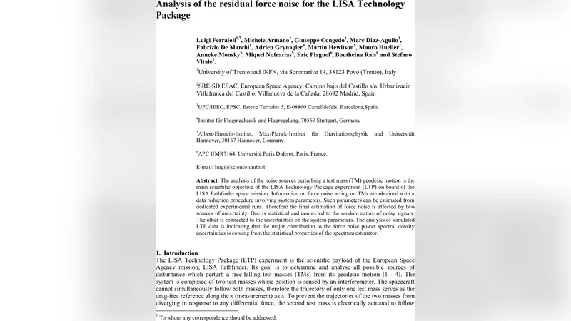 Analysis of the residual force noise for the LISA Technology Package