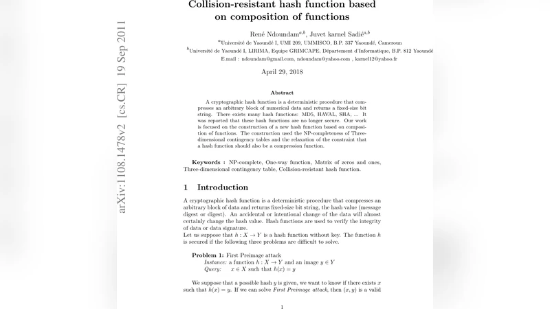 Collision-resistant hash function based on composition of functions