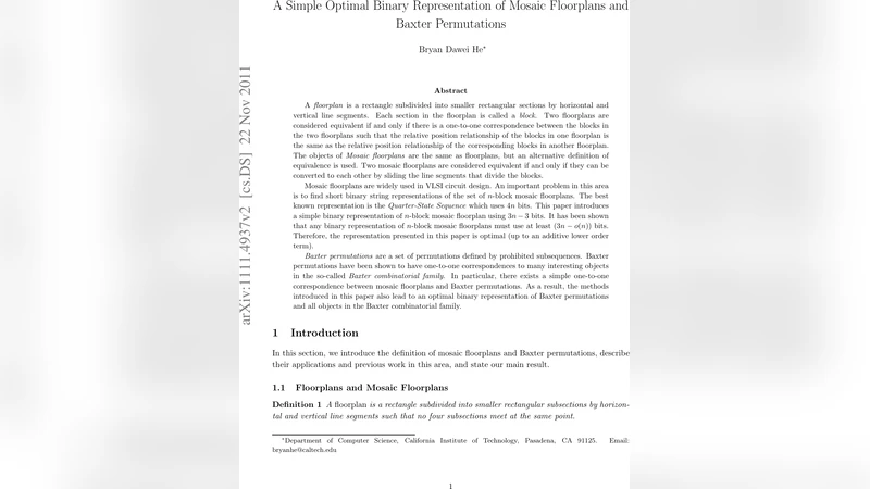 A Simple Optimal Binary Representation of Mosaic Floorplans and Baxter   Permutations