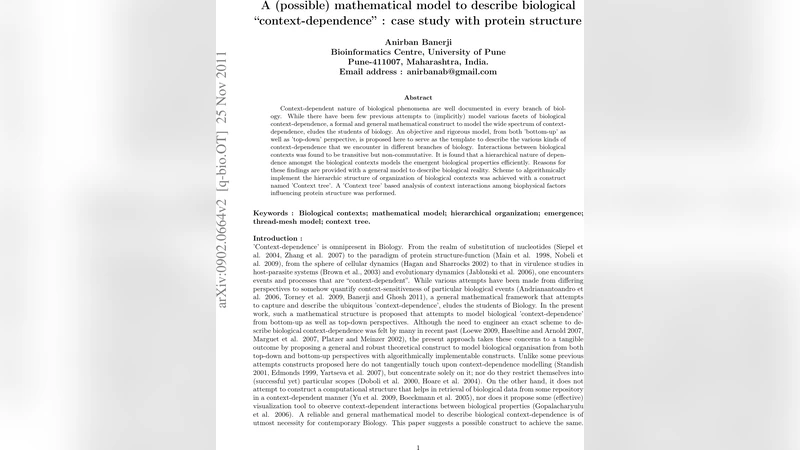 A (possible) mathematical model to describe biological   "context-dependence" : case study with protein structure