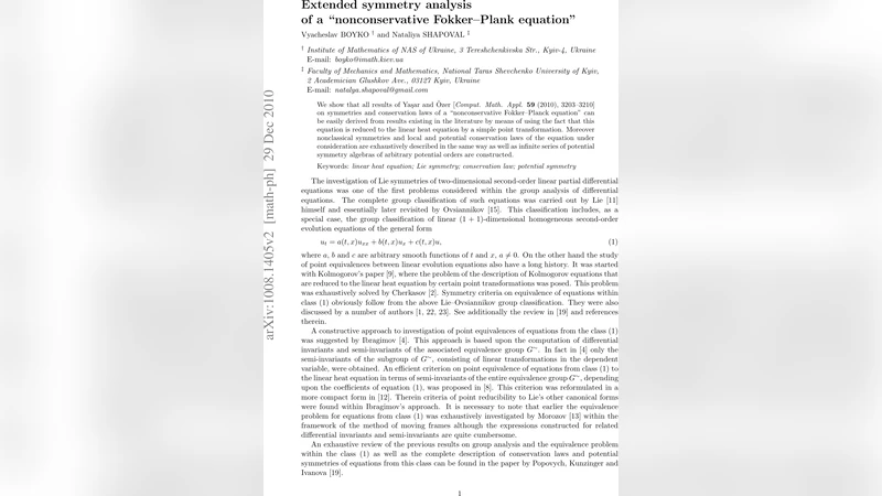 Extended symmetry analysis of a "nonconservative Fokker-Plank equation"