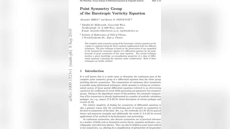 Point symmetry group of the barotropic vorticity equation