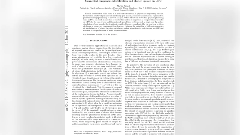 Connected component identification and cluster update on GPU
