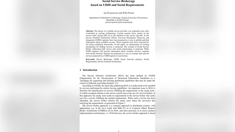 Social Service Brokerage based on UDDI and Social Requirements