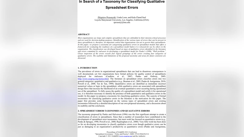 In Search of a Taxonomy for Classifying Qualitative Spreadsheet Errors
