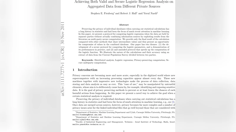 Achieving Both Valid and Secure Logistic Regression Analysis on   Aggregated Data from Different Private Sources