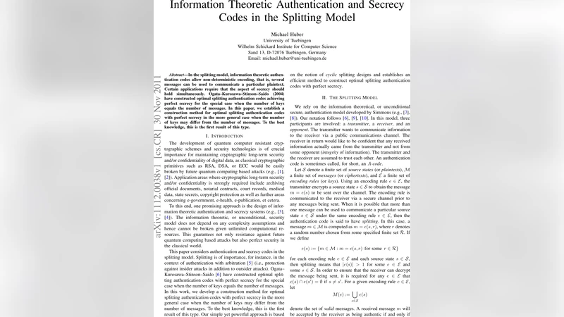 Information Theoretic Authentication and Secrecy Codes in the Splitting   Model