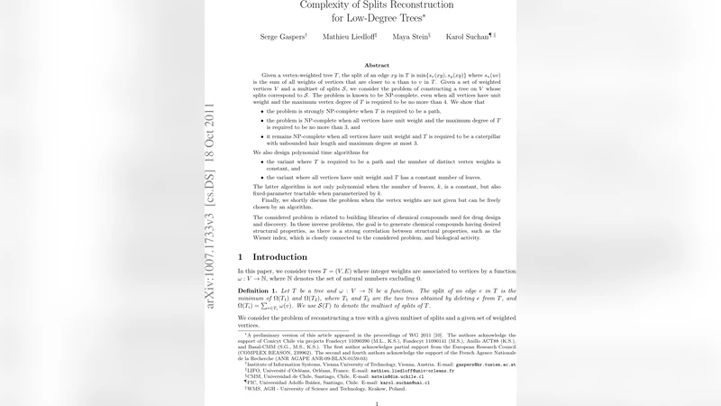Complexity of Splits Reconstruction for Low-Degree Trees