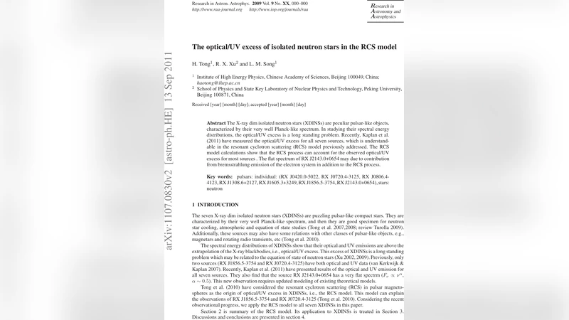 The optical/UV excess of isolated neutron stars in the RCS model
