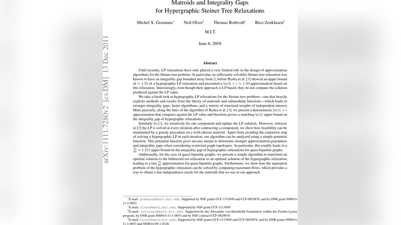 Matroids and Integrality Gaps for Hypergraphic Steiner Tree Relaxations