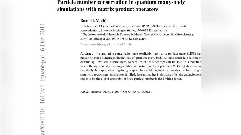 Particle number conservation in quantum many-body simulations with   matrix product operators
