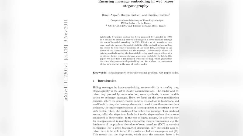 Ensuring message embedding in wet paper steganography