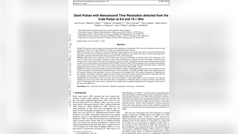 Giant Pulses with Nanosecond Time Resolution detected from the Crab   Pulsar at 8.5 and 15.1 GHz