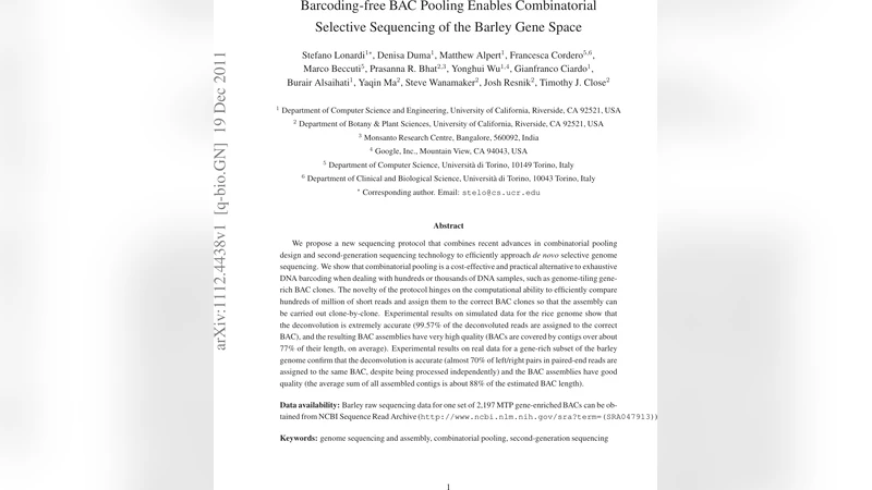 Barcoding-free BAC Pooling Enables Combinatorial Selective Sequencing of   the Barley Gene Space