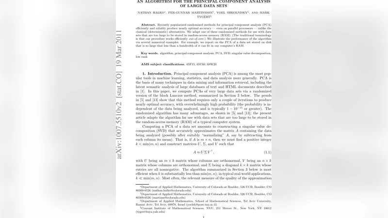 An algorithm for the principal component analysis of large data sets