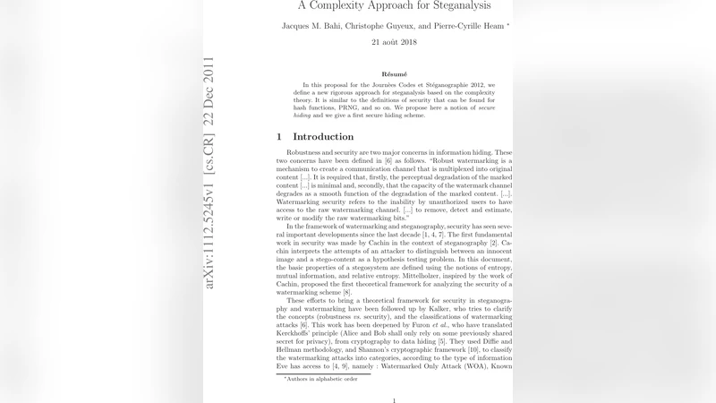 A Complexity Approach for Steganalysis