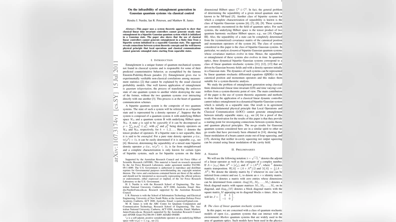 On the infeasibility of entanglement generation in Gaussian quantum   systems via classical control