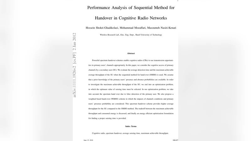 Performance Analysis of Sequential Method for Handover in Cognitive   Radio Systems