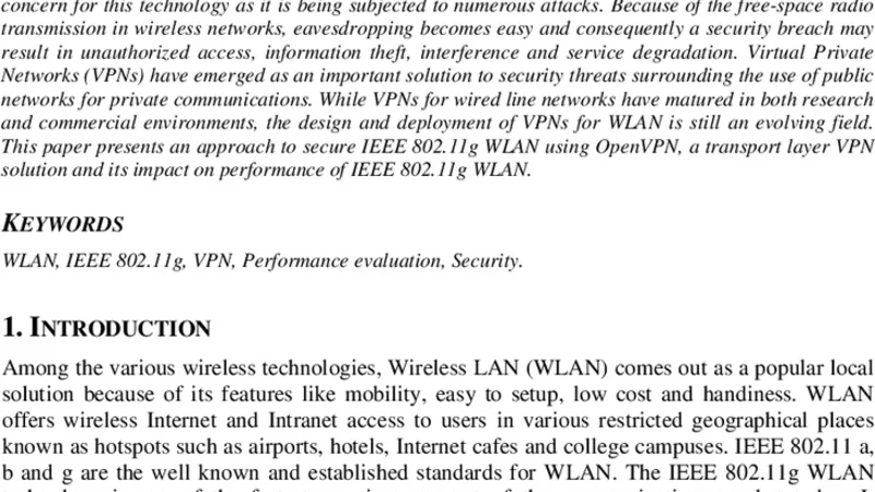 Securing IEEE 802.11G WLAN Using OpenVPN and Its Impact Analysis