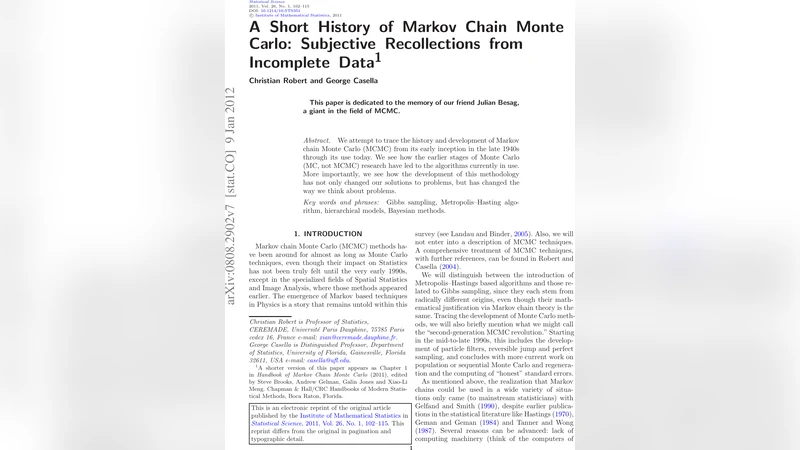 A Short History of Markov Chain Monte Carlo: Subjective Recollections   from Incomplete Data