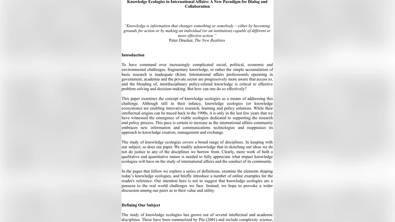 Knowledge Ecologies in International Affairs: A New Paradigm for Dialog   and Collaboration