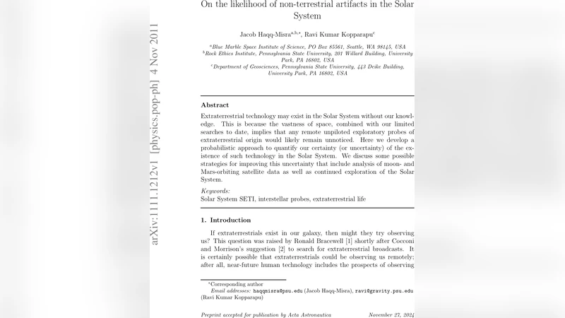 On the likelihood of non-terrestrial artifacts in the Solar System