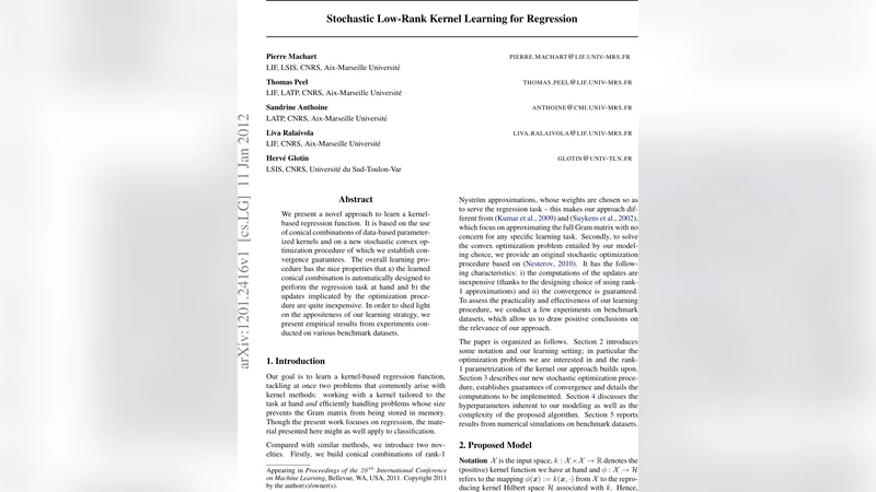 Stochastic Low-Rank Kernel Learning for Regression