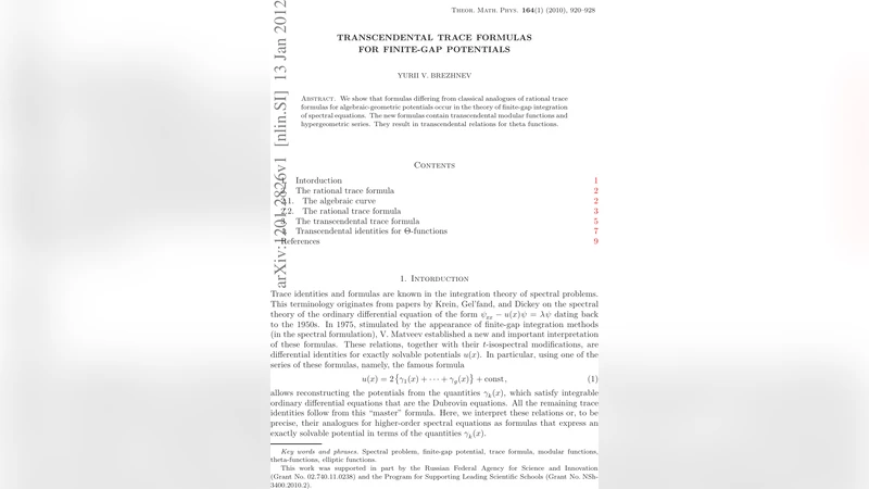 Transcendental Trace Formulas For Finite-Gap Potentials