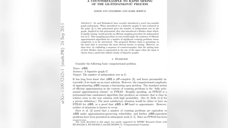 A Counterexample to rapid mixing of the Ge-Stefankovic Process