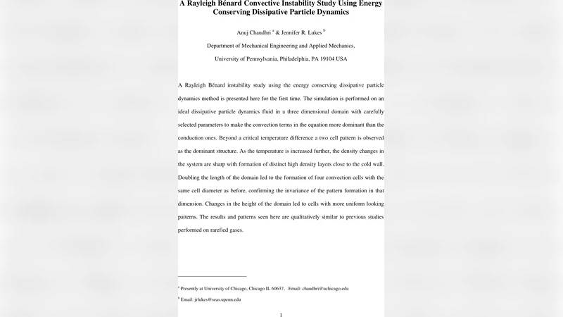 A Rayleigh Benard Convective Instability Study Using Energy Conserving   Dissipative Particle Dynamics