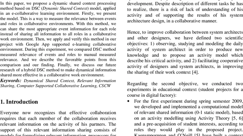 Dynamic Shared Context Processing in an E-Collaborative Learning   Environment