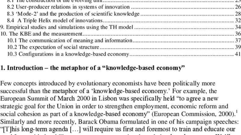 The Knowledge-Based Economy and the Triple Helix Model