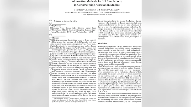 Alternative Methods for H1 Simulations in Genome Wide Association   Studies