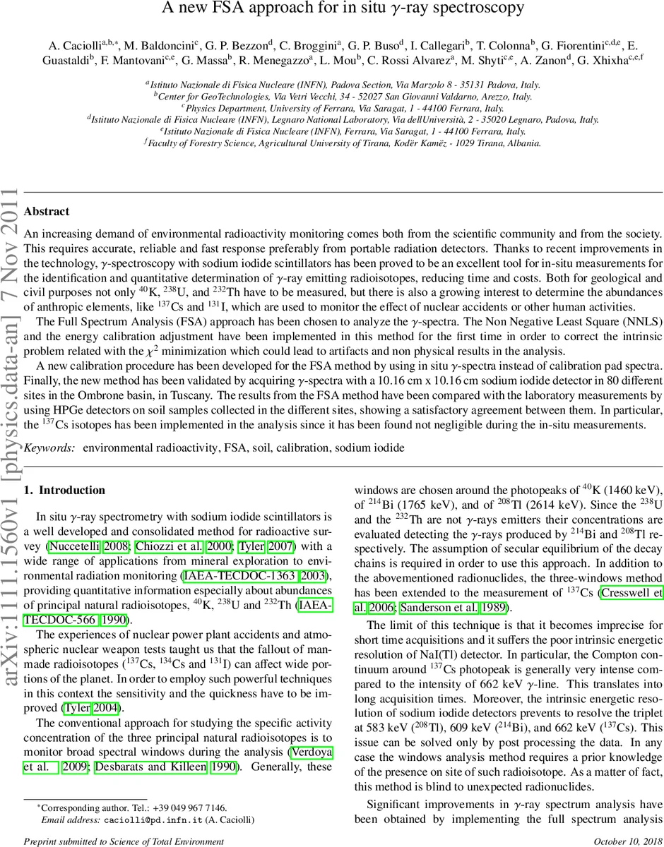 A new FSA approach for in situ $gamma$-ray spectroscopy
