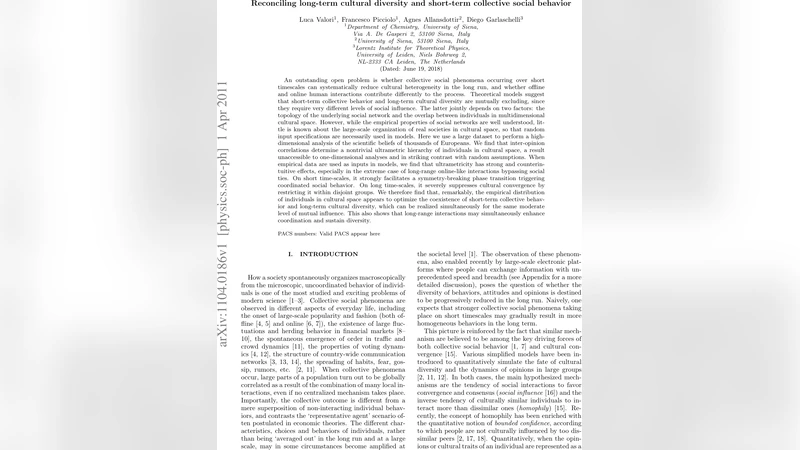 Reconciling long-term cultural diversity and short-term collective   social behavior