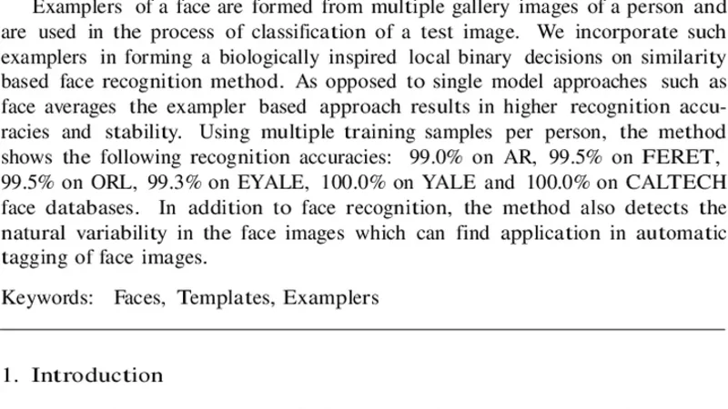 Examplers based image fusion features for face recognition
