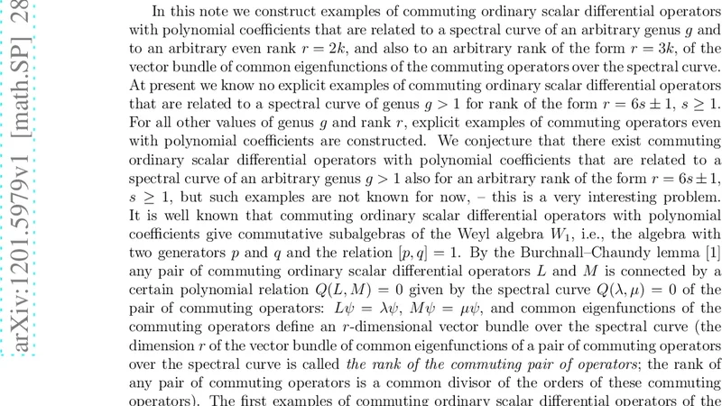 On commutative subalgebras of the Weyl algebra that are related to   commuting operators of arbitrary rank and genus