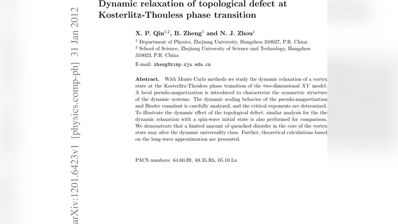 Dynamic relaxation of topological defect at Kosterlitz-Thouless phase   transition