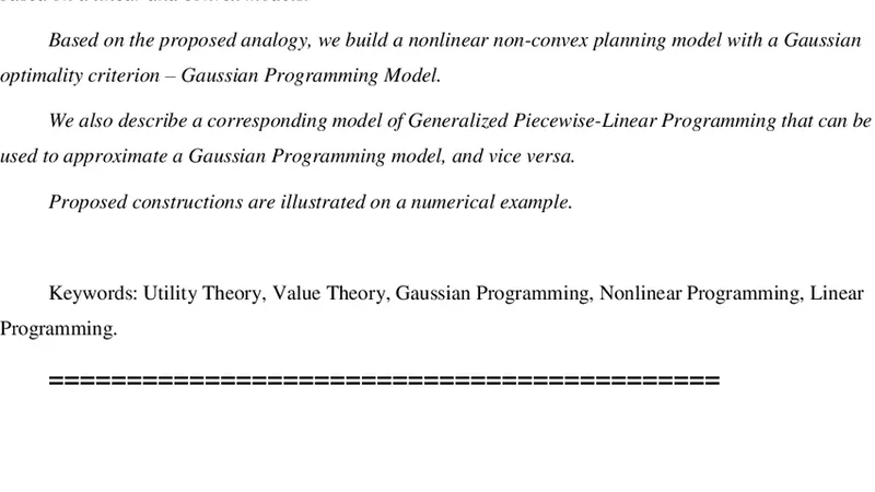 Nonlinear Planning Model With a Gaussian Criterion of Optimization   (Gaussian Programming Model)