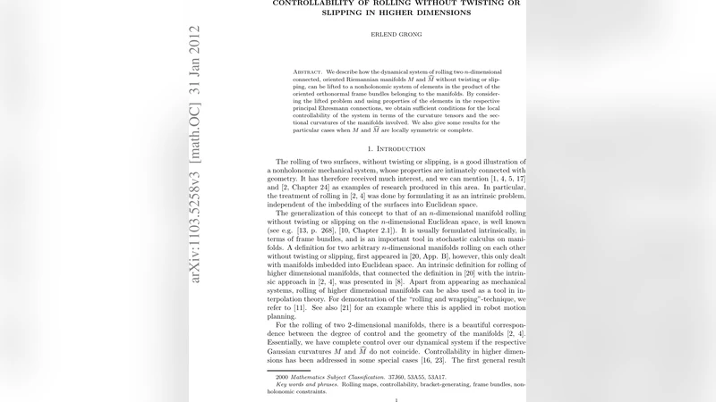 Controllability of rolling without twisting or slipping in higher   dimensions