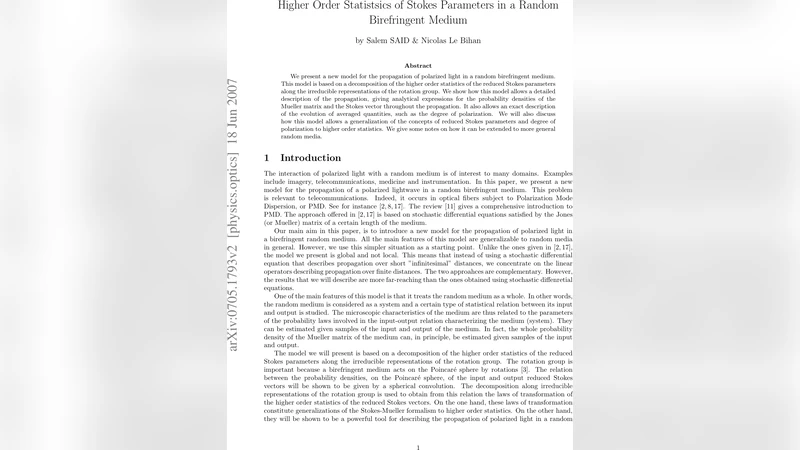 Higher Order Statistsics of Stokes Parameters in a Random Birefringent   Medium