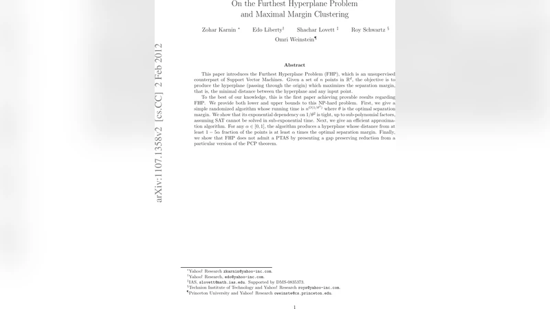 On the Furthest Hyperplane Problem and Maximal Margin Clustering