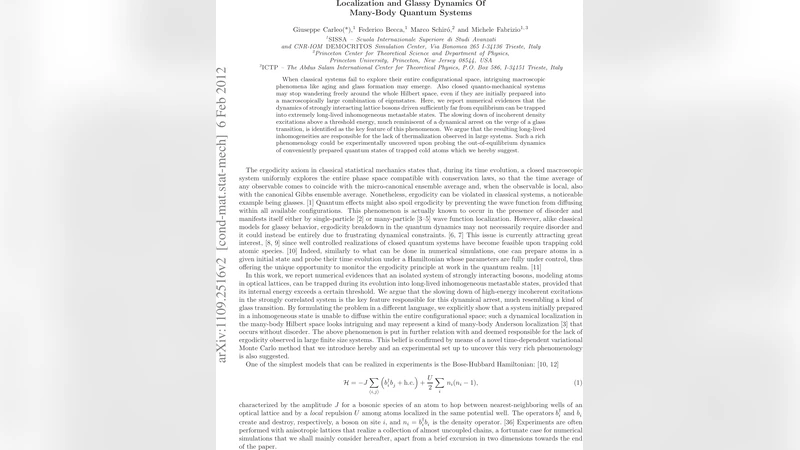 Localization and Glassy Dynamics Of Many-Body Quantum Systems