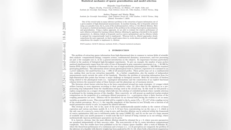 Statistical mechanics of sparse generalization and model selection