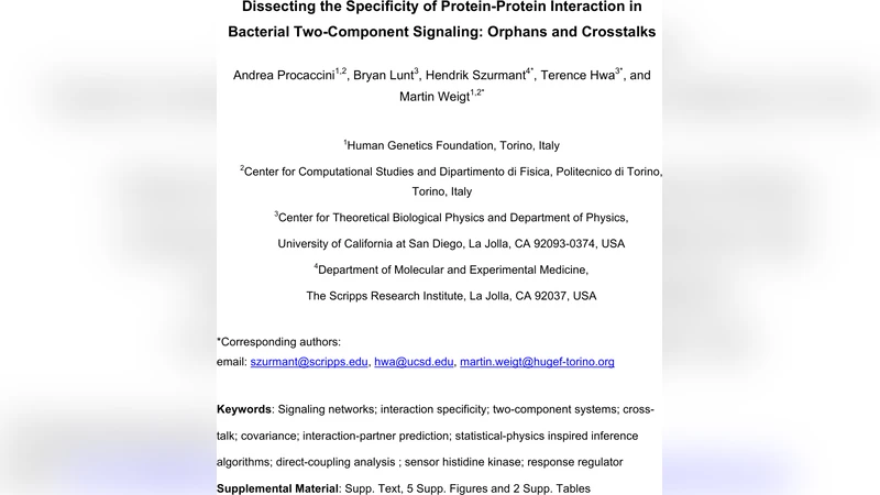 Dissecting the Specificity of Protein-Protein Interaction in Bacterial   Two-Component Signaling: Orphans and Crosstalks