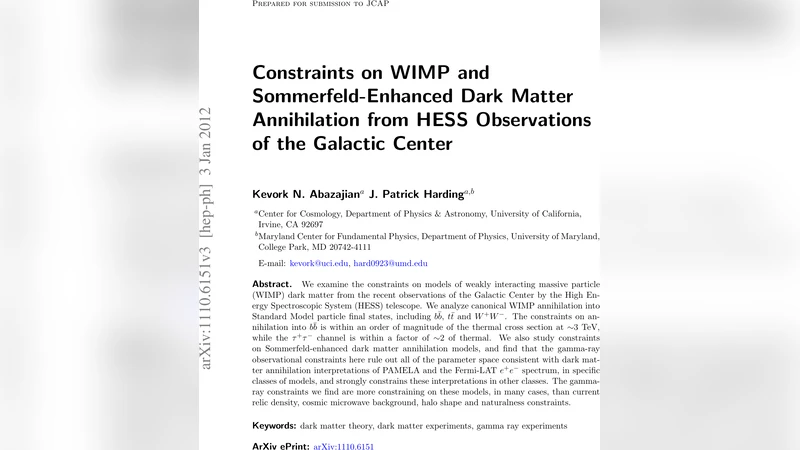 Constraints on WIMP and Sommerfeld-Enhanced Dark Matter Annihilation   from HESS Observations of the Galactic Center