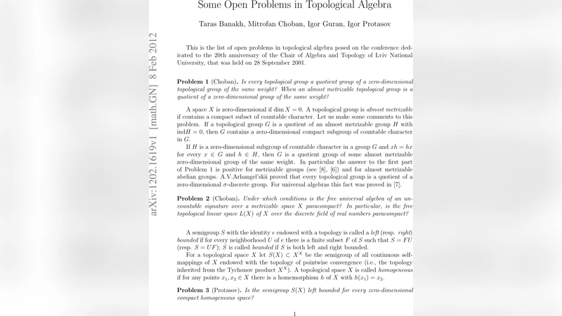 Some Open Problems in Topological Algebra